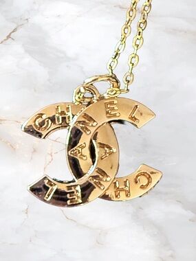 Authentic Chanel CC Logo Necklace Gold Tone Repurposed Hardware Includes A Chain